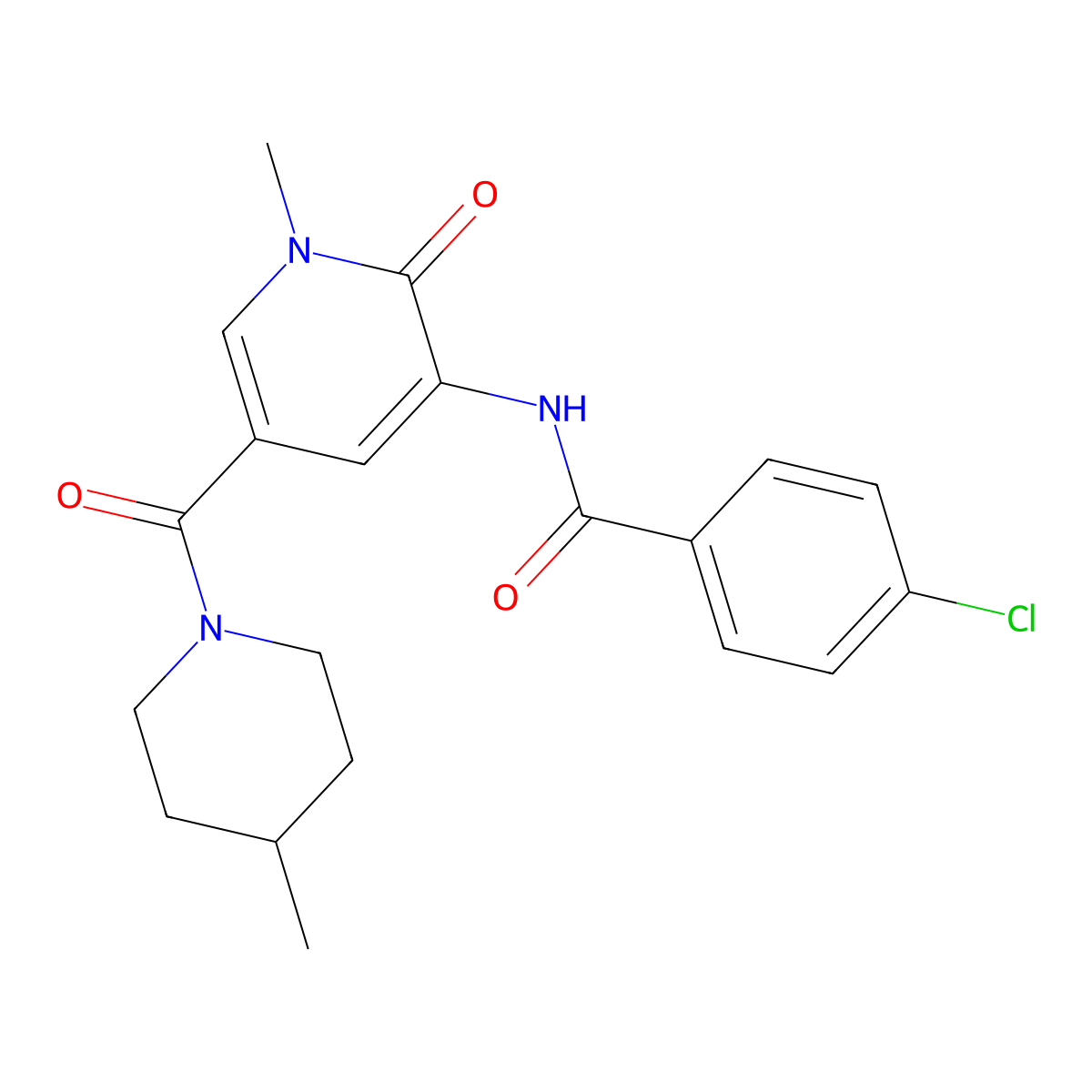 4-chloro-N-(1-methyl-5-(4-methylpiperidine-1-carbonyl)-2-oxo-1,2-dihydropyridin-3-yl)benzamide molecular structure, CAS 1105242-33-8