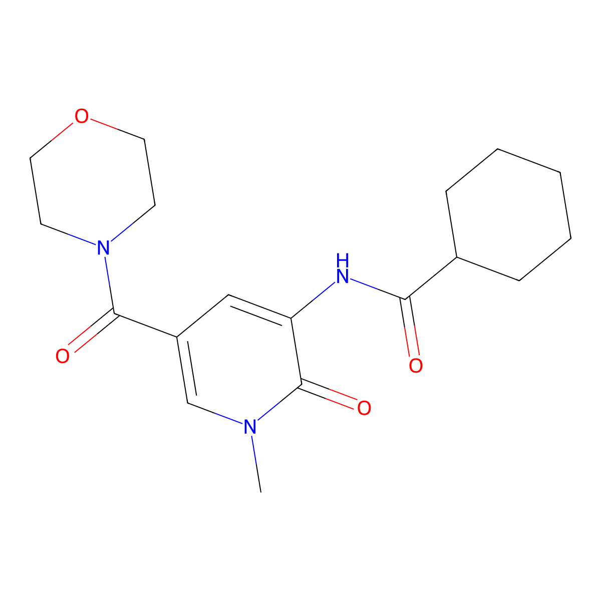 N-[1-methyl-5-(morpholine-4-carbonyl)-2-oxo-1,2-dihydropyridin-3-yl]cyclohexanecarboxamide molecular structure, CAS 1105242-37-2