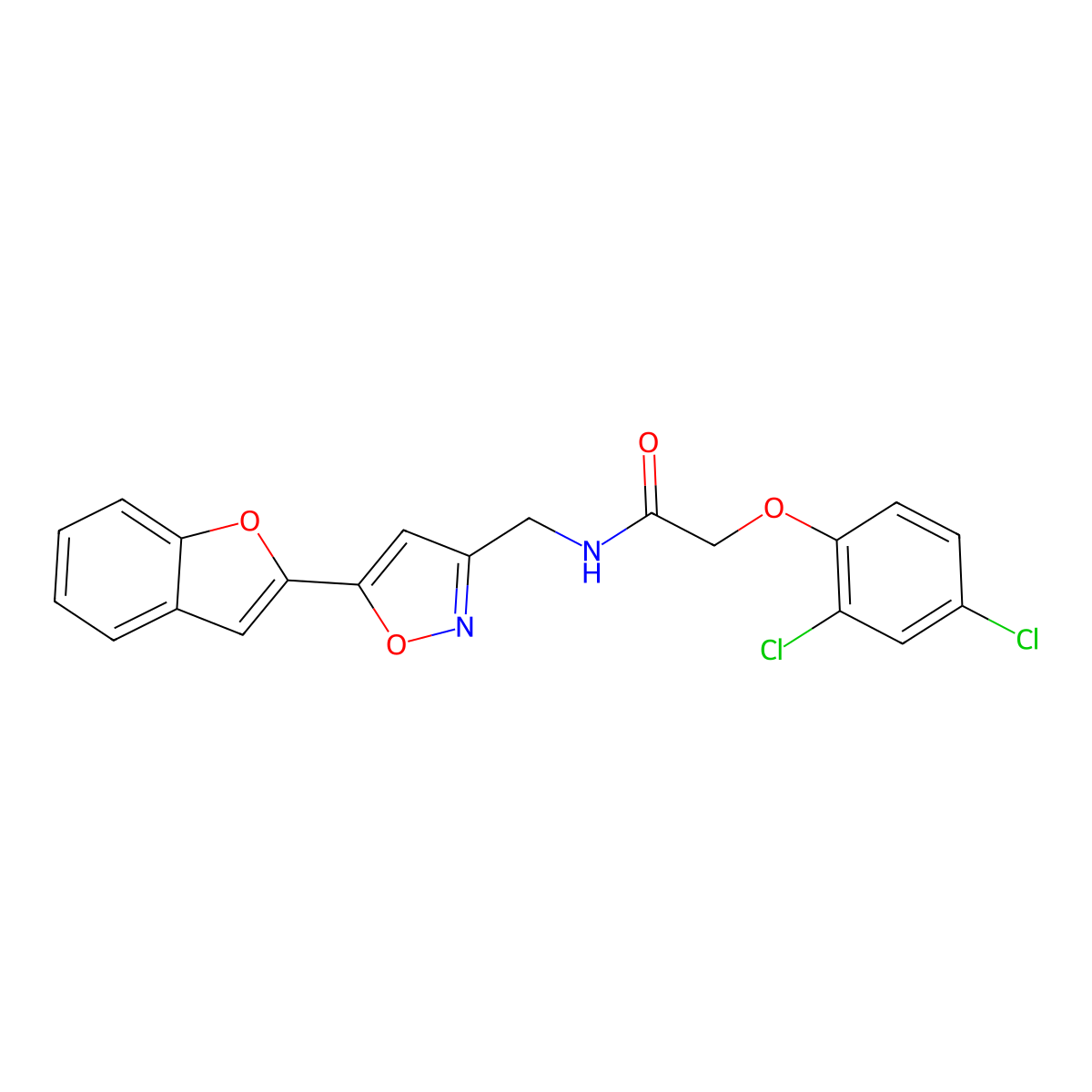 N-((5-(benzofuran-2-yl)isoxazol-3-yl)methyl)-2-(2,4-dichlorophenoxy)acetamide molecular structure, CAS 1105242-38-3