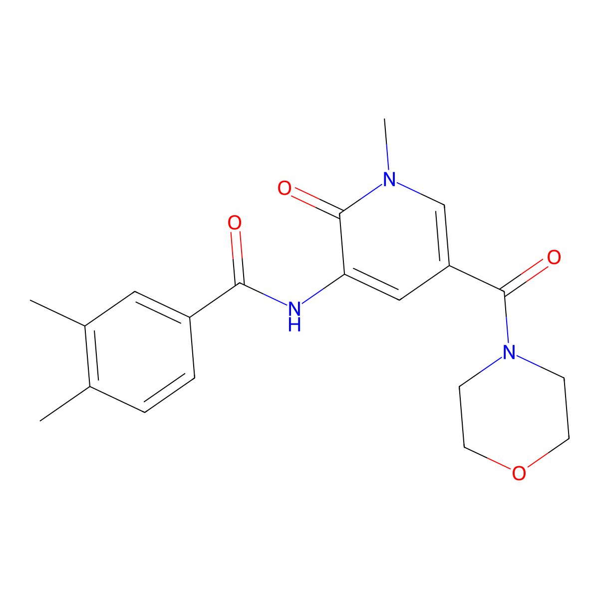3,4-dimethyl-N-[1-methyl-5-(morpholine-4-carbonyl)-2-oxo-1,2-dihydropyridin-3-yl]benzamide molecular structure, CAS 1105242-41-8