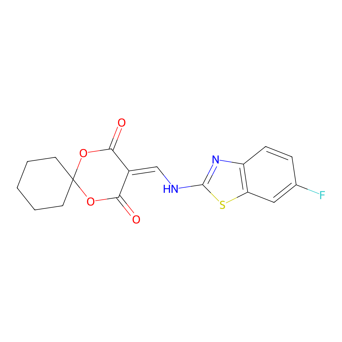 3-(((6-Fluorobenzo[d]thiazol-2-yl)amino)methylene)-1,5-dioxaspiro[5.5]undecane-2,4-dione molecular structure, CAS 1105242-48-5