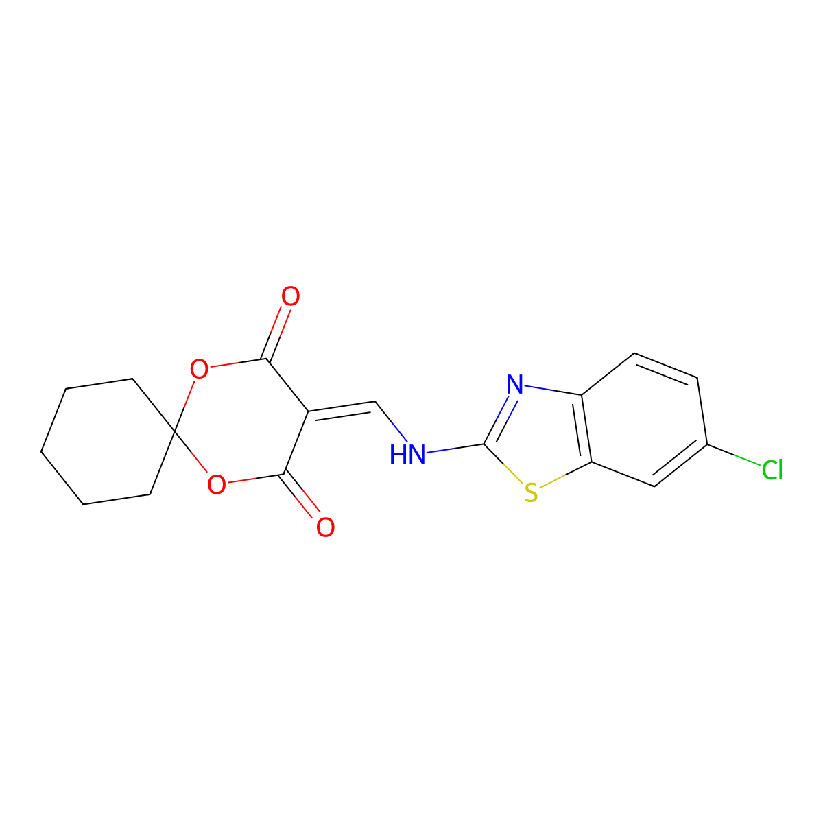 3-(((6-Chlorobenzo[d]thiazol-2-yl)amino)methylene)-1,5-dioxaspiro[5.5]undecane-2,4-dione molecular structure, CAS 1105242-52-1