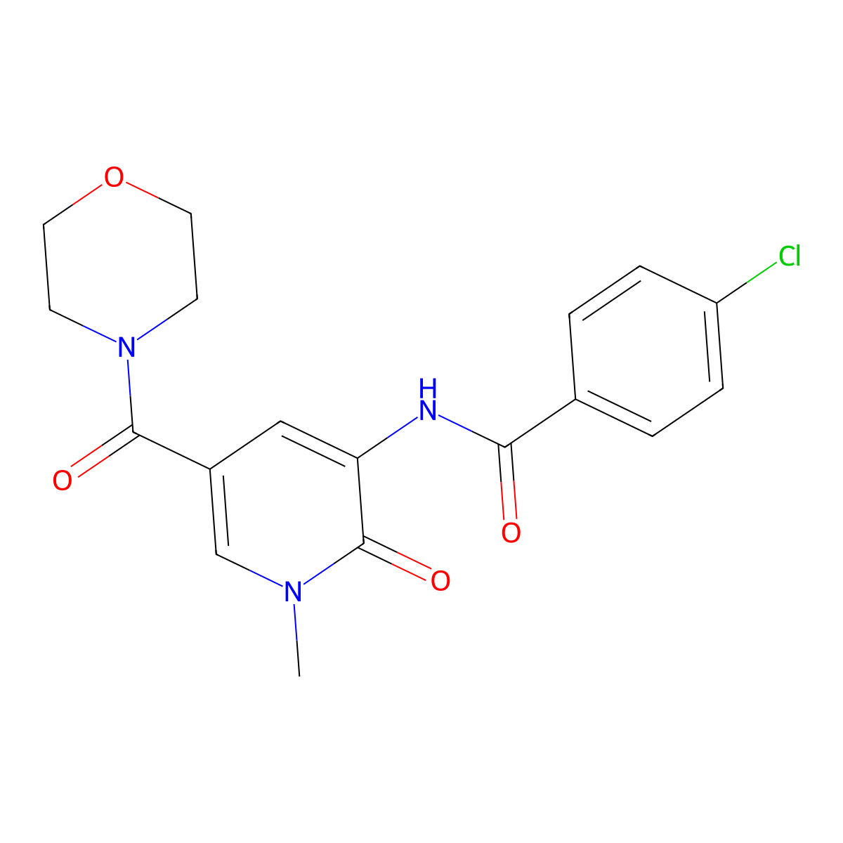 4-chloro-N-[1-methyl-5-(morpholine-4-carbonyl)-2-oxo-1,2-dihydropyridin-3-yl]benzamide molecular structure, CAS 1105242-53-2