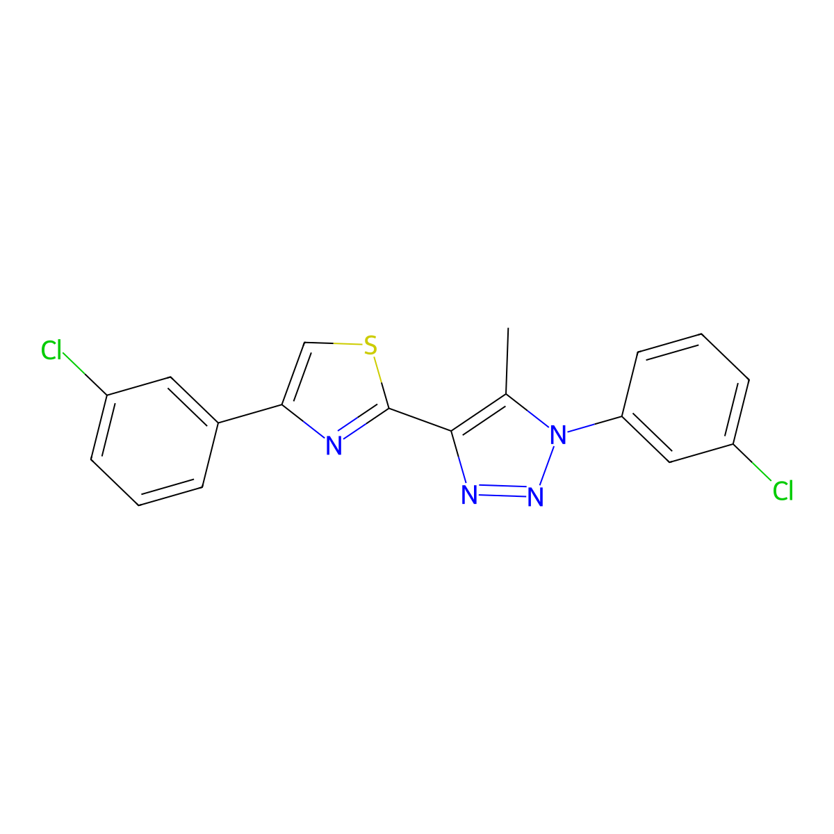 4-(3-chlorophenyl)-2-(1-(3-chlorophenyl)-5-methyl-1H-1,2,3-triazol-4-yl)thiazole molecular structure, CAS 1105242-55-4