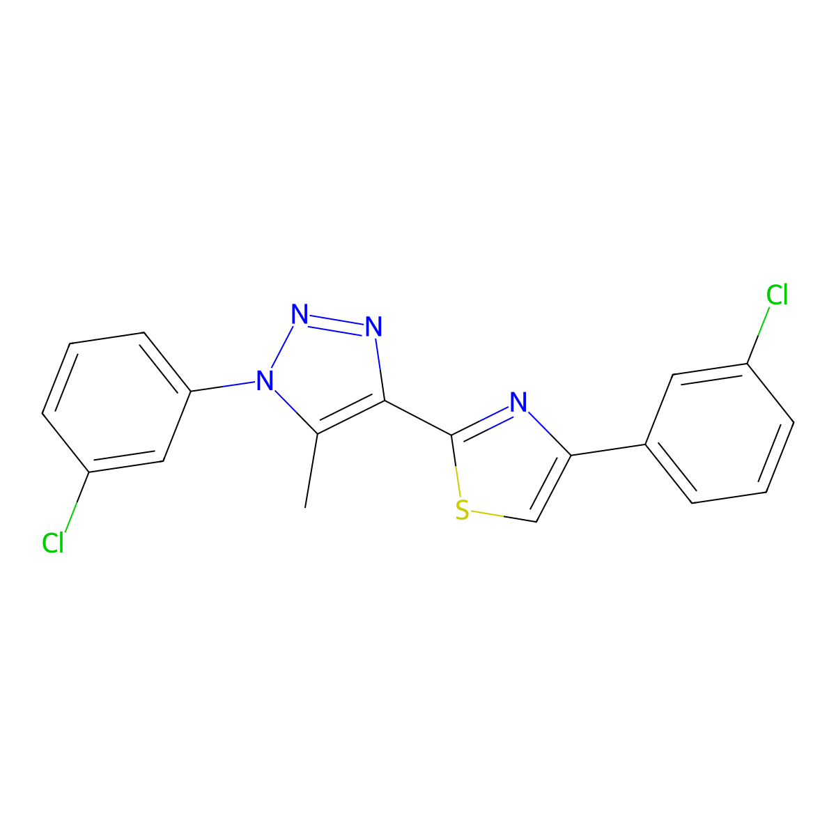 4-(3-chlorophenyl)-2-(1-(3-chlorophenyl)-5-methyl-1H-1,2,3-triazol-4-yl)thiazole molecular structure, CAS 1105242-55-4