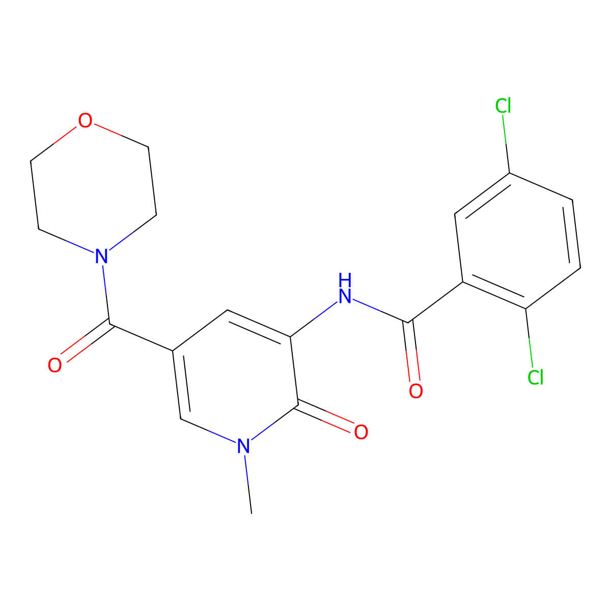 2,5-dichloro-N-[1-methyl-5-(morpholine-4-carbonyl)-2-oxo-1,2-dihydropyridin-3-yl]benzamide molecular structure, CAS 1105242-57-6