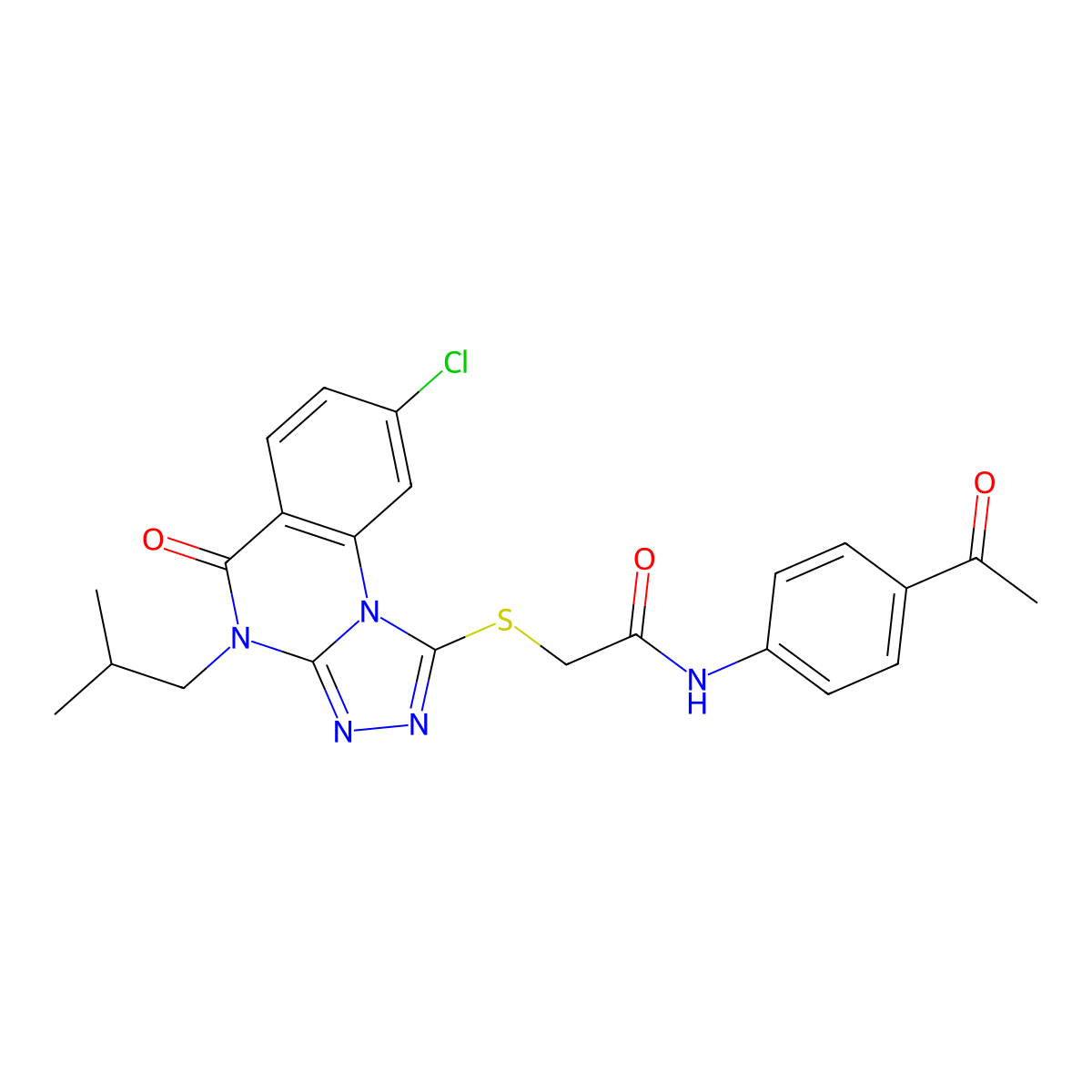 N-(4-acetylphenyl)-2-[(8-chloro-4-isobutyl-5-oxo-4,5-dihydro[1,2,4]triazolo[4,3-a]quinazolin-1-yl)thio]acetamide molecular structure, CAS 1105242-59-8