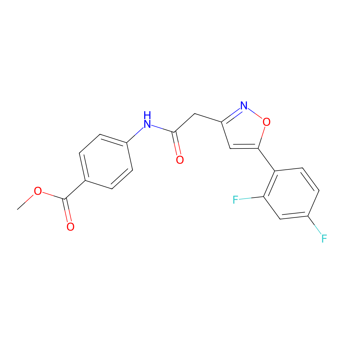 Methyl 4-(2-(5-(2,4-difluorophenyl)isoxazol-3-yl)acetamido)benzoate molecular structure, CAS 1105242-60-1