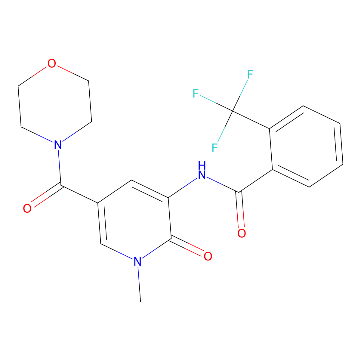 N-[1-methyl-5-(morpholine-4-carbonyl)-2-oxo-1,2-dihydropyridin-3-yl]-2-(trifluoromethyl)benzamide molecular structure, CAS 1105242-61-2