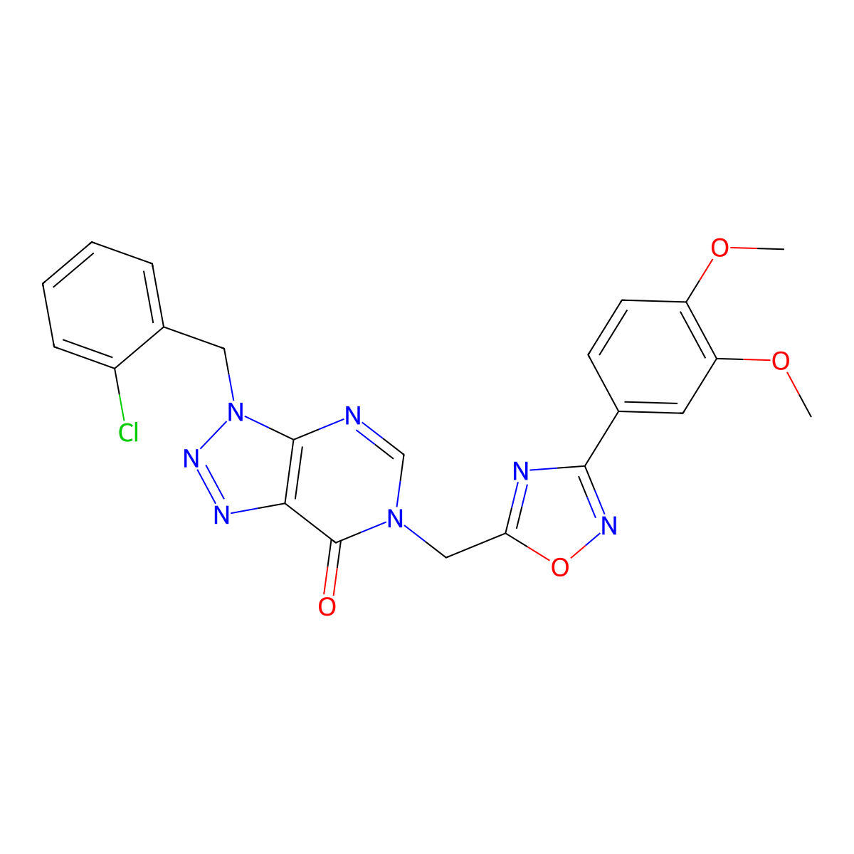 3-(2-chlorobenzyl)-6-((3-(3,4-dimethoxyphenyl)-1,2,4-oxadiazol-5-yl)methyl)-3H-[1,2,3]triazolo[4,5-d]pyrimidin-7(6H)-one molecular structure, CAS 1105242-63-4