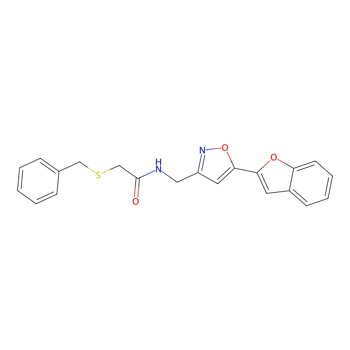 N-((5-(benzofuran-2-yl)isoxazol-3-yl)methyl)-2-(benzylthio)acetamide molecular structure, CAS 1105242-70-3