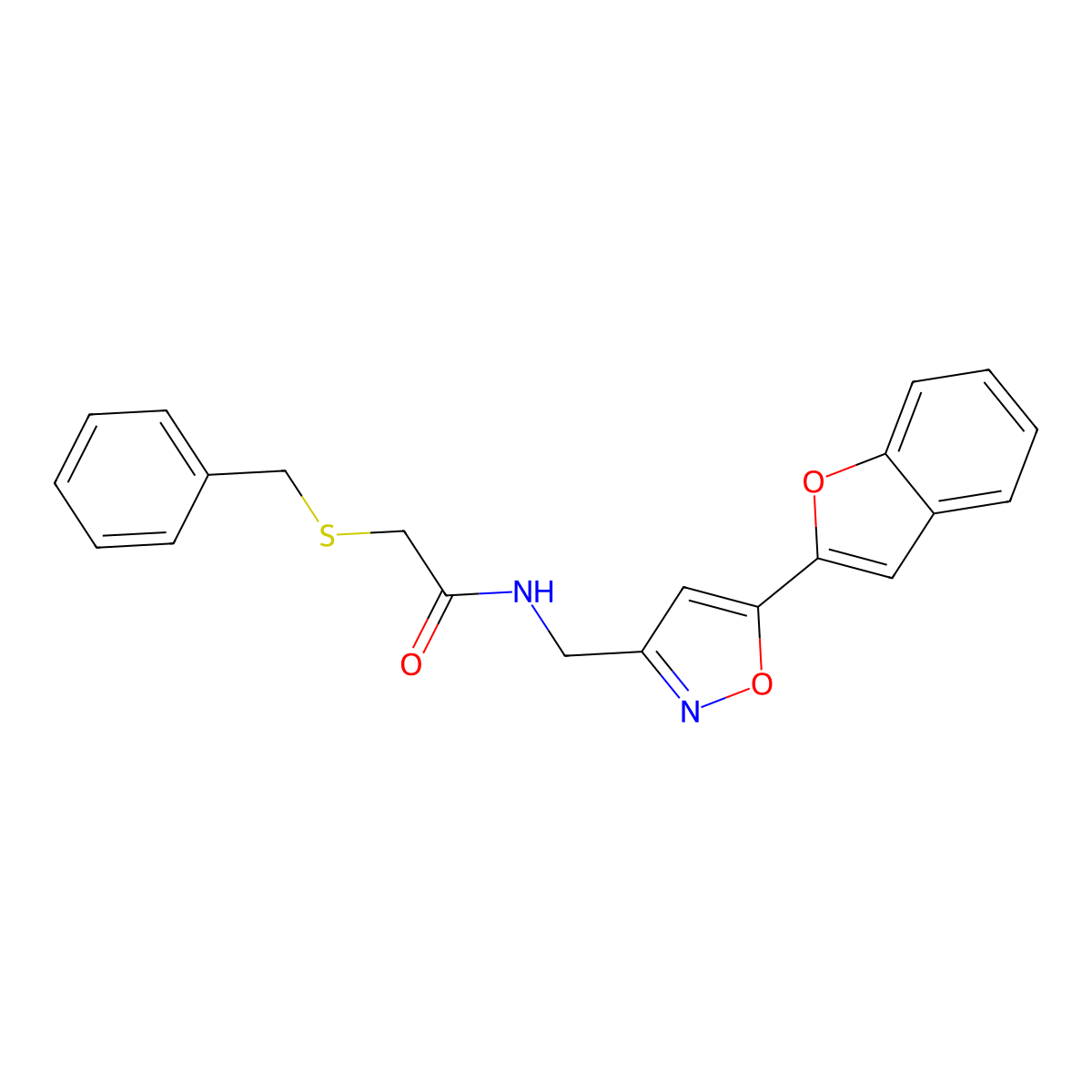 N-((5-(benzofuran-2-yl)isoxazol-3-yl)methyl)-2-(benzylthio)acetamide molecular structure, CAS 1105242-70-3