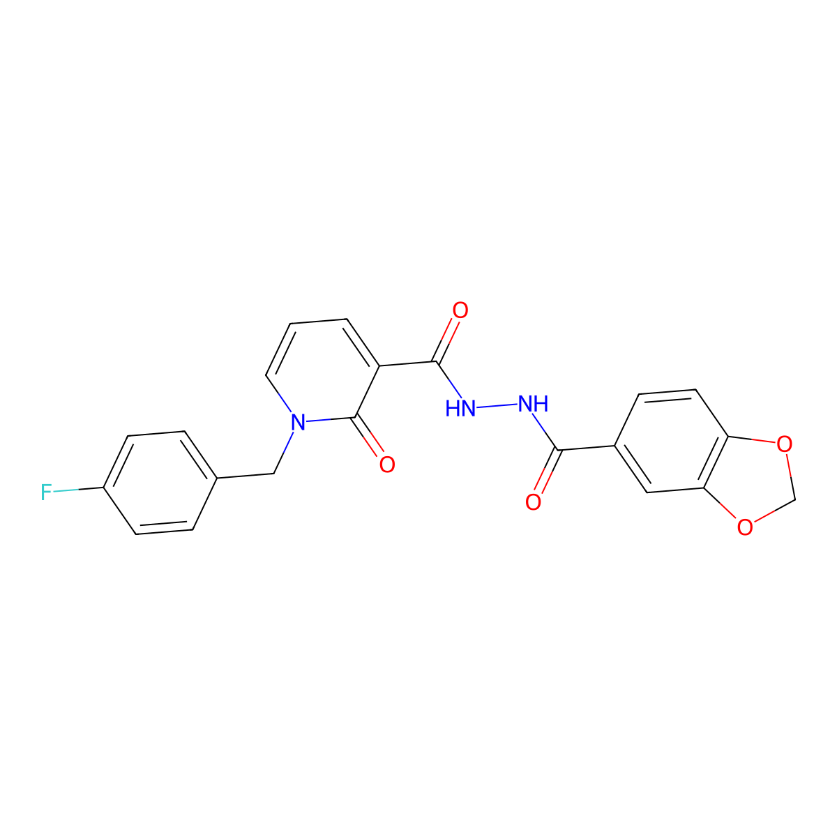 N'-(benzo[d][1,3]dioxole-5-carbonyl)-1-(4-fluorobenzyl)-2-oxo-1,2-dihydropyridine-3-carbohydrazide molecular structure, CAS 1105242-73-6