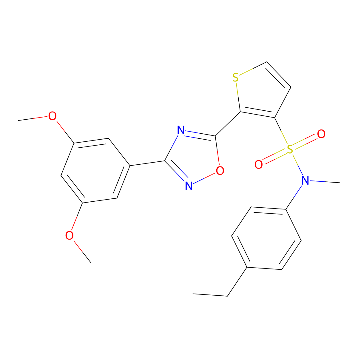 2-[3-(3,5-dimethoxyphenyl)-1,2,4-oxadiazol-5-yl]-N-(4-ethylphenyl)-N-methylthiophene-3-sulfonamide molecular structure, CAS 1105242-81-6