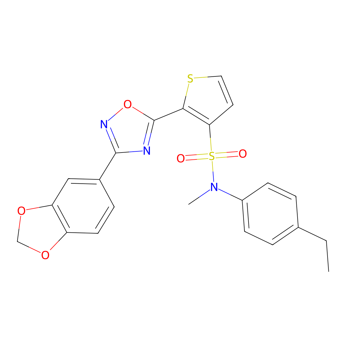 2-[3-(1,3-benzodioxol-5-yl)-1,2,4-oxadiazol-5-yl]-N-(4-ethylphenyl)-N-methylthiophene-3-sulfonamide molecular structure, CAS 1105242-85-0