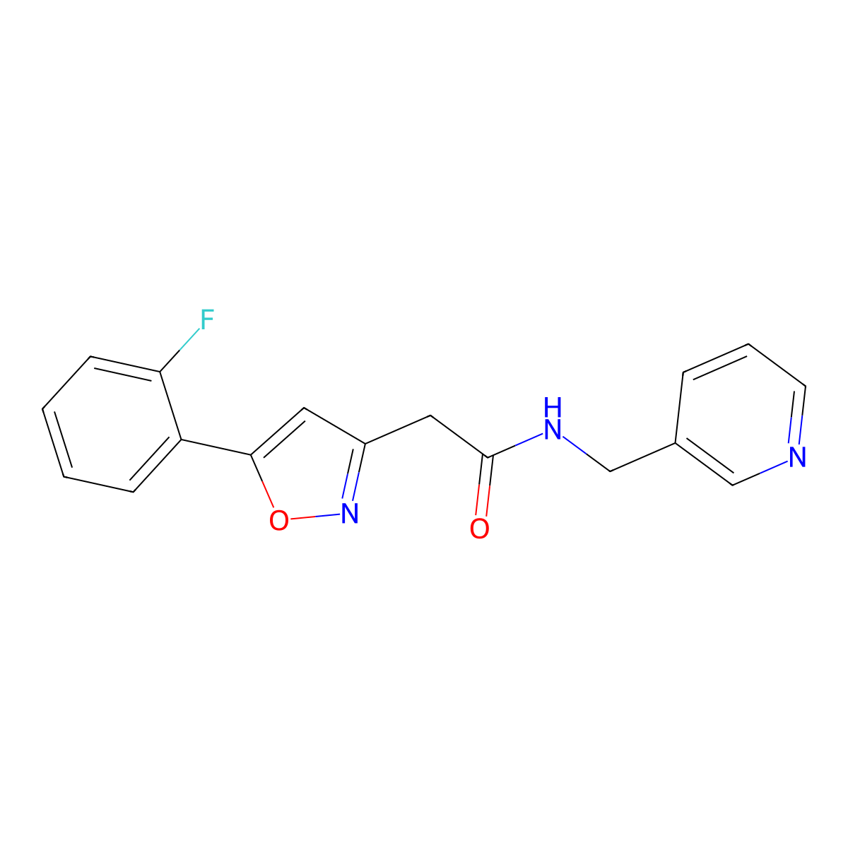 2-(5-(2-fluorophenyl)isoxazol-3-yl)-N-(pyridin-3-ylmethyl)acetamide molecular structure, CAS 1105242-90-7
