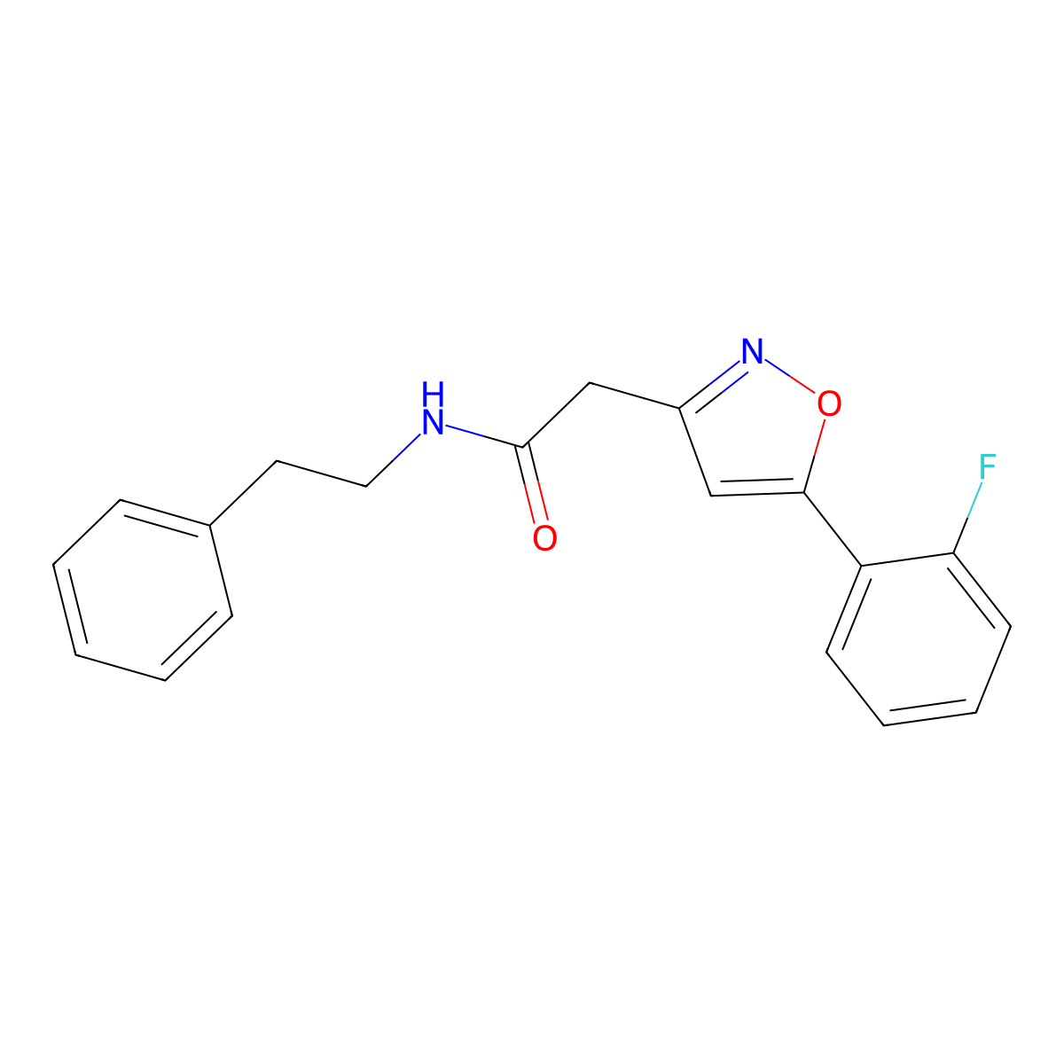 2-(5-(2-fluorophenyl)isoxazol-3-yl)-N-phenethylacetamide molecular structure, CAS 1105242-97-4