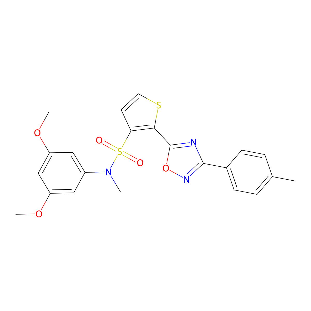 N-(3,5-dimethoxyphenyl)-N-methyl-2-[3-(4-methylphenyl)-1,2,4-oxadiazol-5-yl]thiophene-3-sulfonamide molecular structure, CAS 1105242-99-6