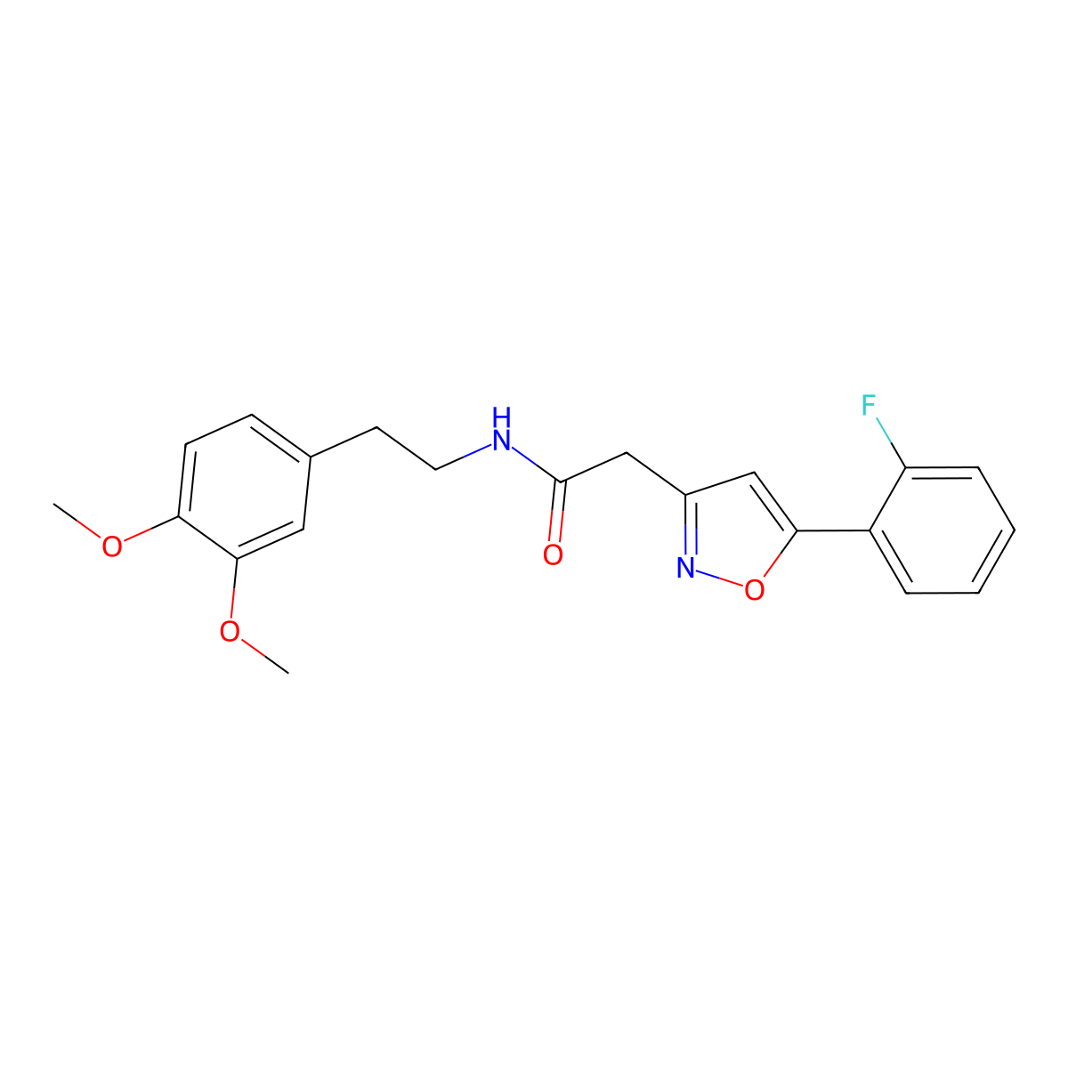N-(3,4-dimethoxyphenethyl)-2-(5-(2-fluorophenyl)isoxazol-3-yl)acetamide molecular structure, CAS 1105243-00-2