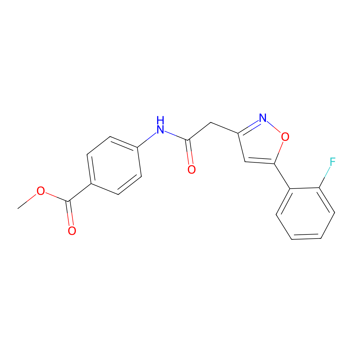 Methyl 4-(2-(5-(2-fluorophenyl)isoxazol-3-yl)acetamido)benzoate molecular structure, CAS 1105243-03-5