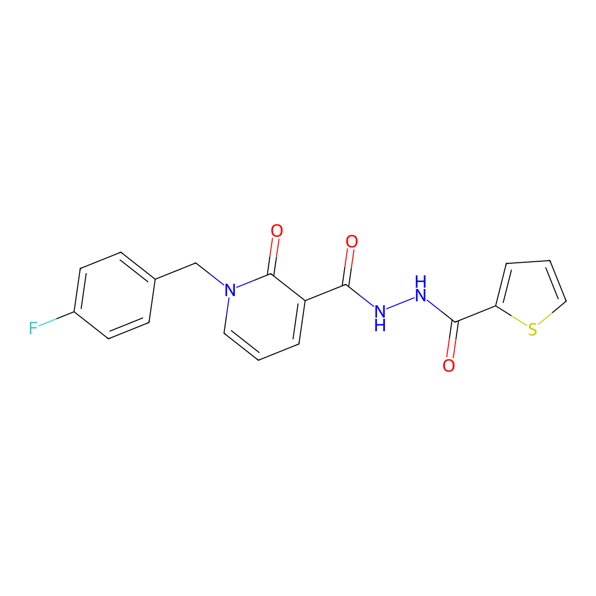 1-(4-fluorobenzyl)-2-oxo-N'-(thiophene-2-carbonyl)-1,2-dihydropyridine-3-carbohydrazide molecular structure, CAS 1105243-04-6