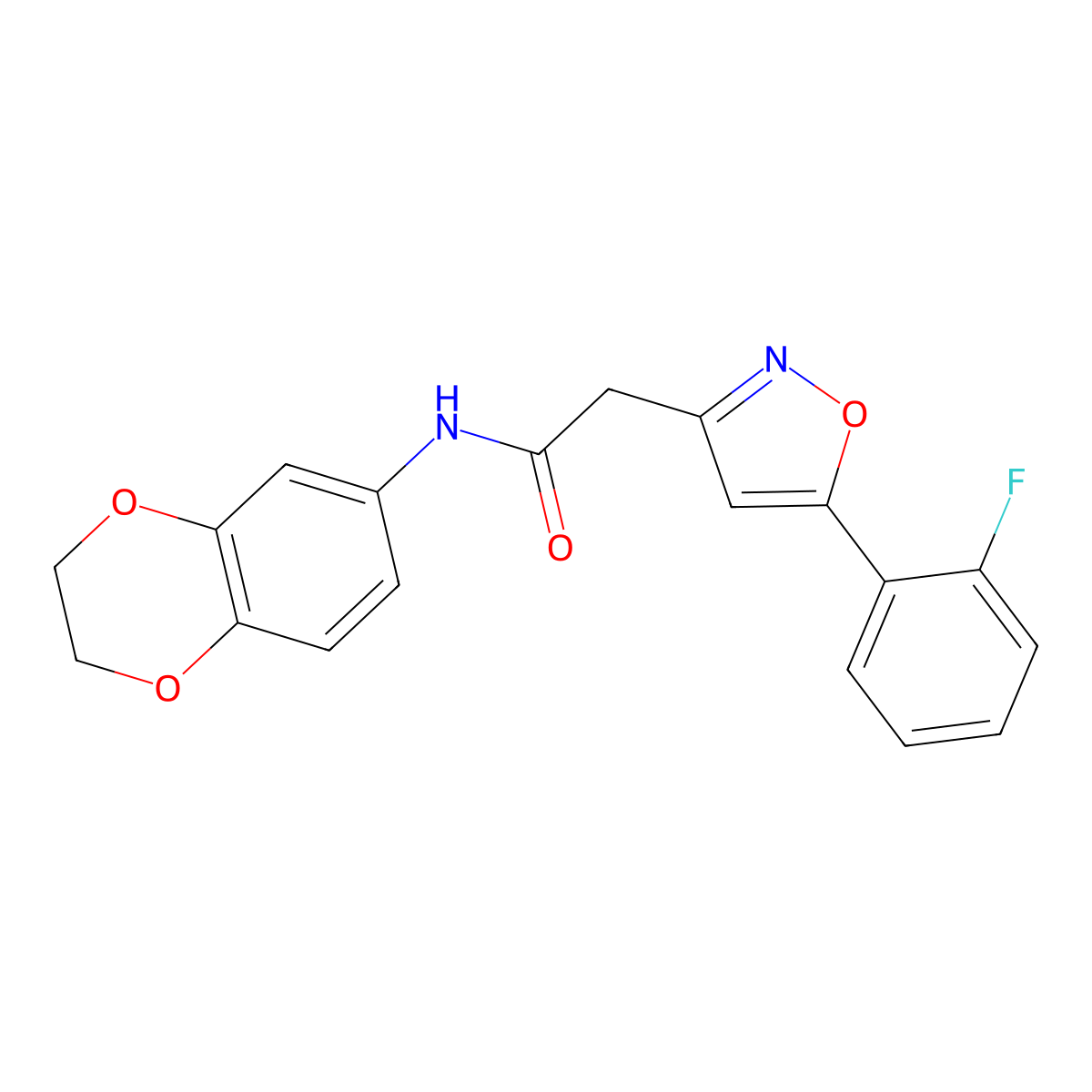 N-(2,3-dihydrobenzo[b][1,4]dioxin-6-yl)-2-(5-(2-fluorophenyl)isoxazol-3-yl)acetamide molecular structure, CAS 1105243-05-7