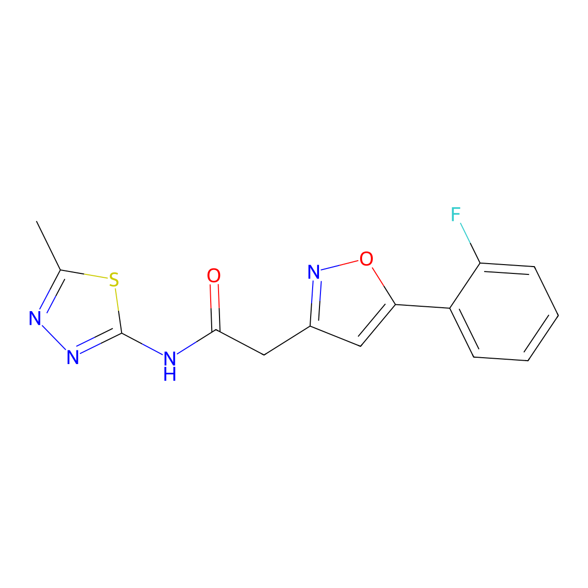 2-(5-(2-fluorophenyl)isoxazol-3-yl)-N-(5-methyl-1,3,4-thiadiazol-2-yl)acetamide molecular structure, CAS 1105243-15-9
