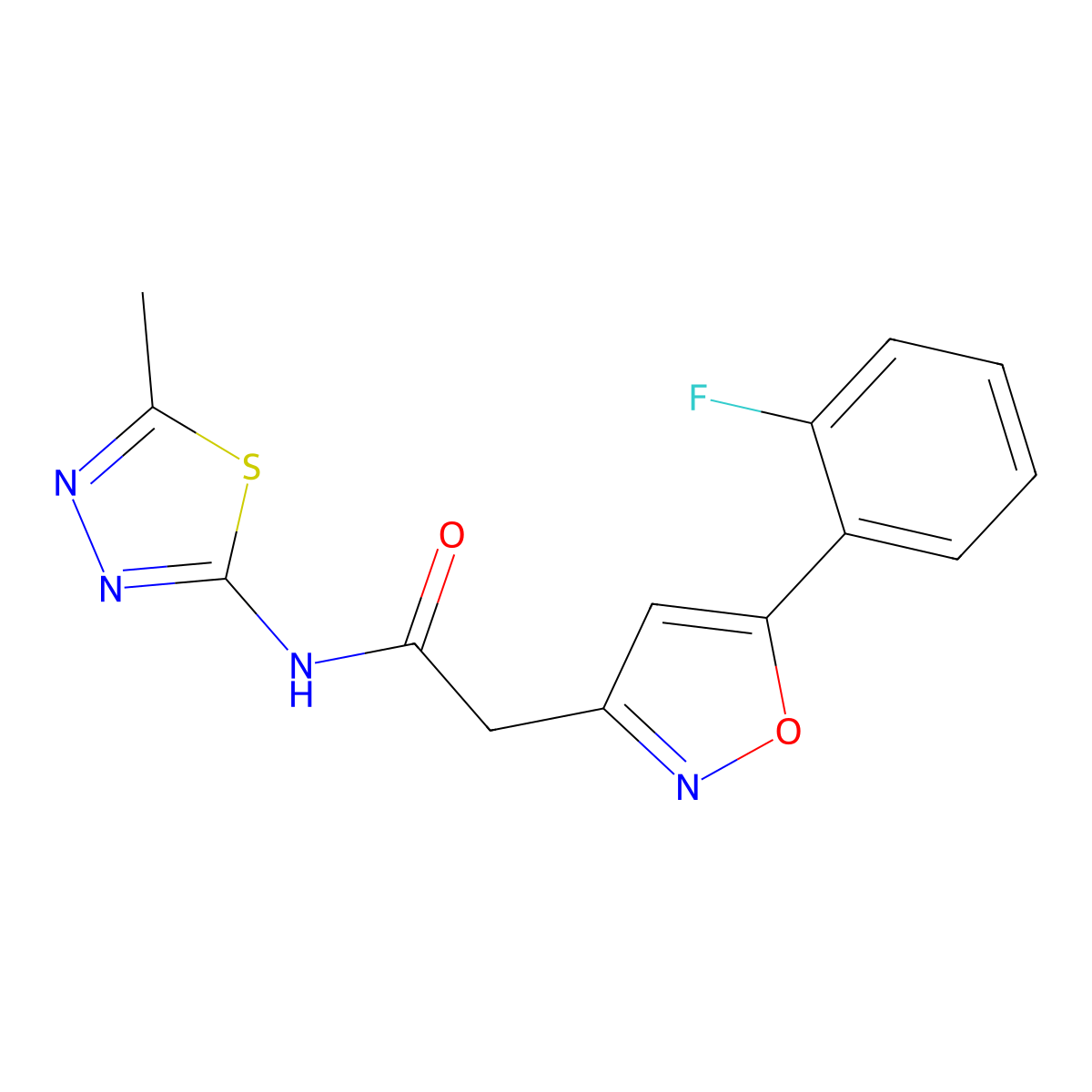2-(5-(2-fluorophenyl)isoxazol-3-yl)-N-(5-methyl-1,3,4-thiadiazol-2-yl)acetamide molecular structure, CAS 1105243-15-9
