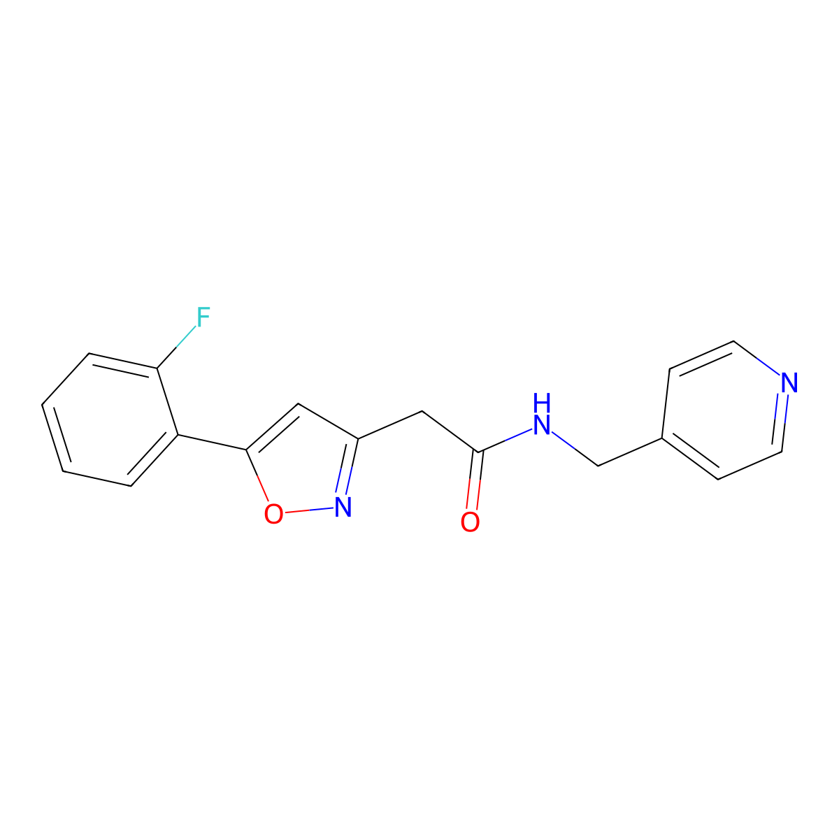 2-(5-(2-fluorophenyl)isoxazol-3-yl)-N-(pyridin-4-ylmethyl)acetamide molecular structure, CAS 1105243-17-1