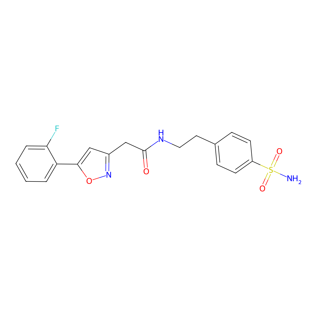 2-(5-(2-fluorophenyl)isoxazol-3-yl)-N-(4-sulfamoylphenethyl)acetamide molecular structure, CAS 1105243-19-3