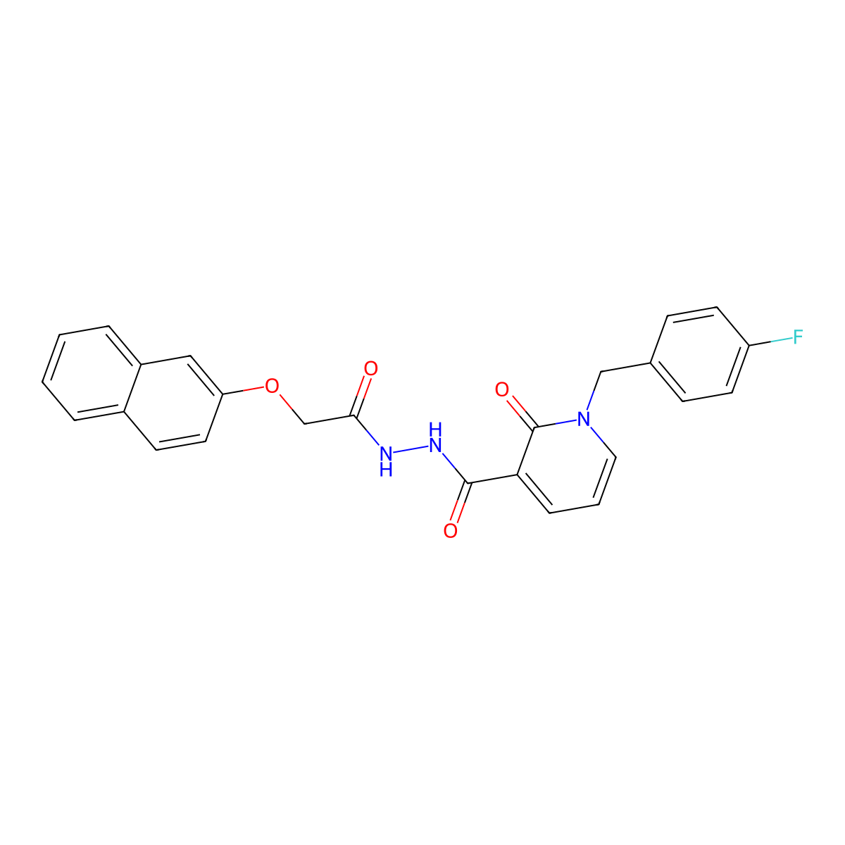 1-(4-fluorobenzyl)-N'-(2-(naphthalen-2-yloxy)acetyl)-2-oxo-1,2-dihydropyridine-3-carbohydrazide molecular structure, CAS 1105243-22-8