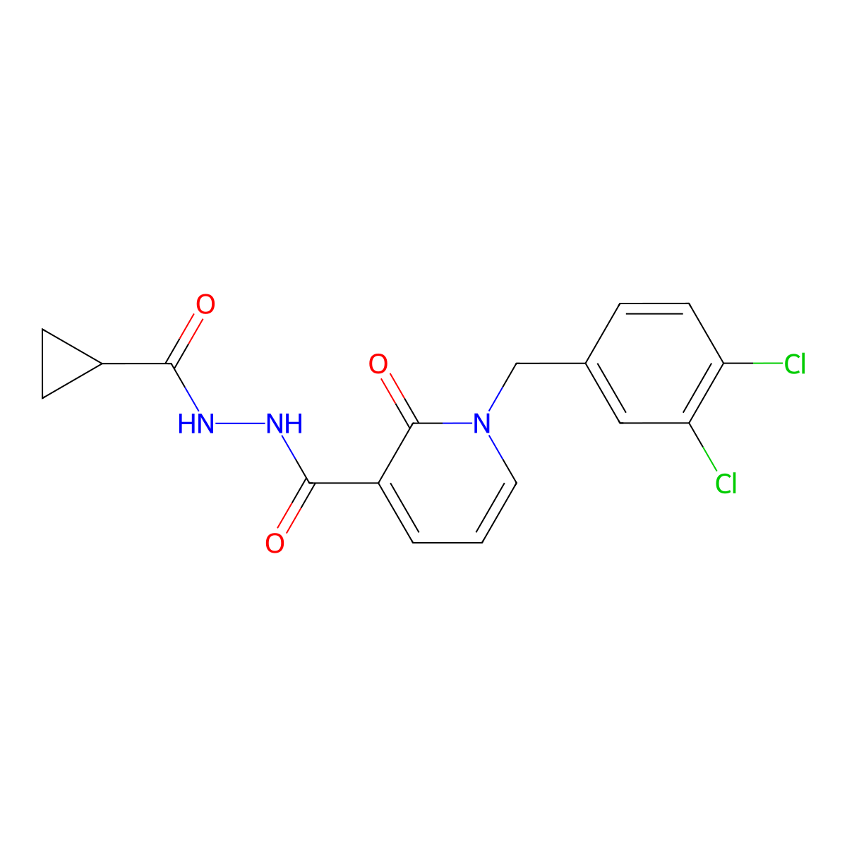 N'-(cyclopropanecarbonyl)-1-(3,4-dichlorobenzyl)-2-oxo-1,2-dihydropyridine-3-carbohydrazide molecular structure, CAS 1105243-36-4
