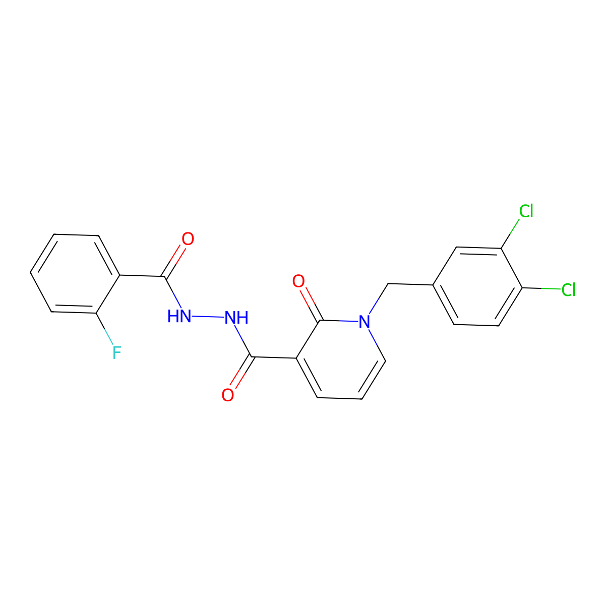 1-(3,4-dichlorobenzyl)-N'-(2-fluorobenzoyl)-2-oxo-1,2-dihydropyridine-3-carbohydrazide molecular structure, CAS 1105243-39-7