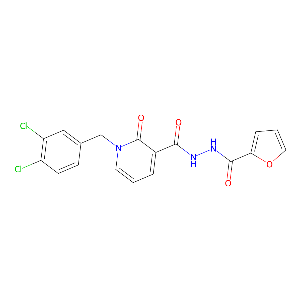 1-(3,4-dichlorobenzyl)-N'-(furan-2-carbonyl)-2-oxo-1,2-dihydropyridine-3-carbohydrazide molecular structure, CAS 1105243-48-8
