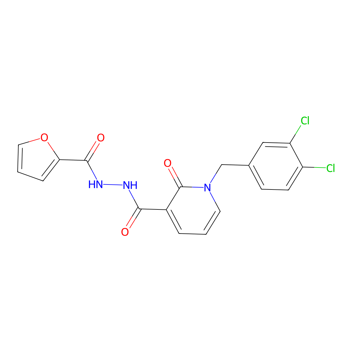 1-(3,4-dichlorobenzyl)-N'-(furan-2-carbonyl)-2-oxo-1,2-dihydropyridine-3-carbohydrazide molecular structure, CAS 1105243-48-8