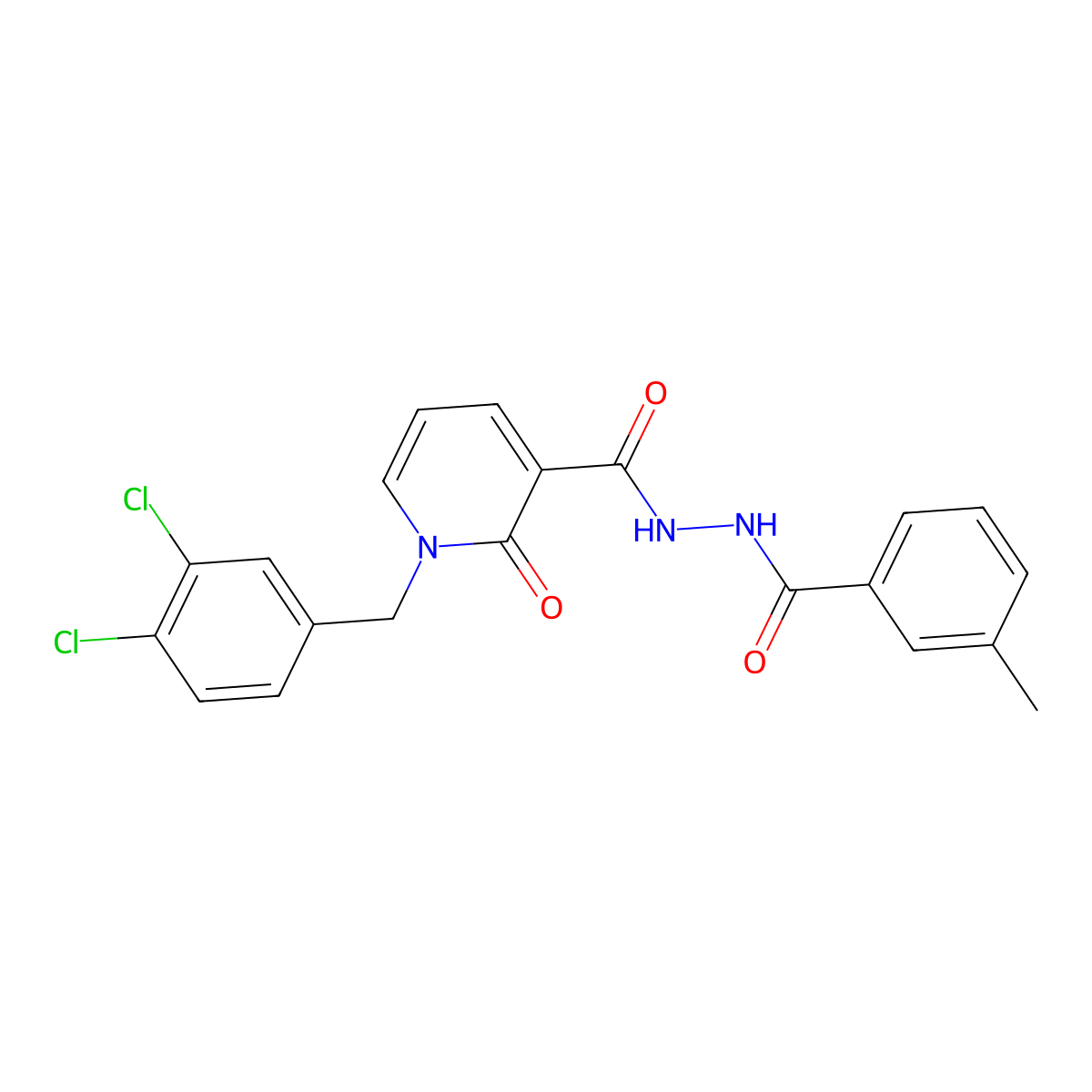 1-(3,4-dichlorobenzyl)-N'-(3-methylbenzoyl)-2-oxo-1,2-dihydropyridine-3-carbohydrazide molecular structure, CAS 1105243-53-5