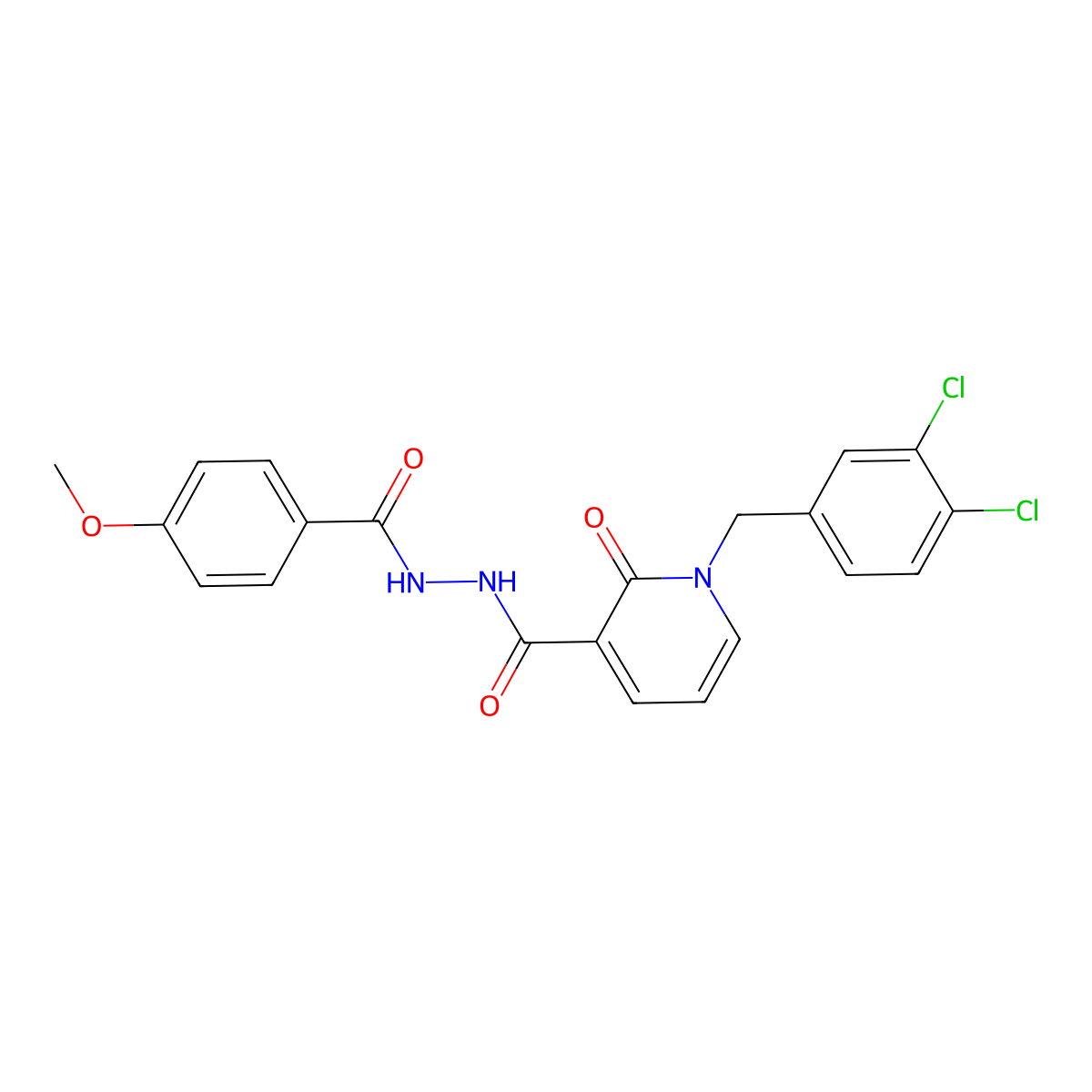 1-(3,4-dichlorobenzyl)-N'-(4-methoxybenzoyl)-2-oxo-1,2-dihydropyridine-3-carbohydrazide molecular structure, CAS 1105243-59-1