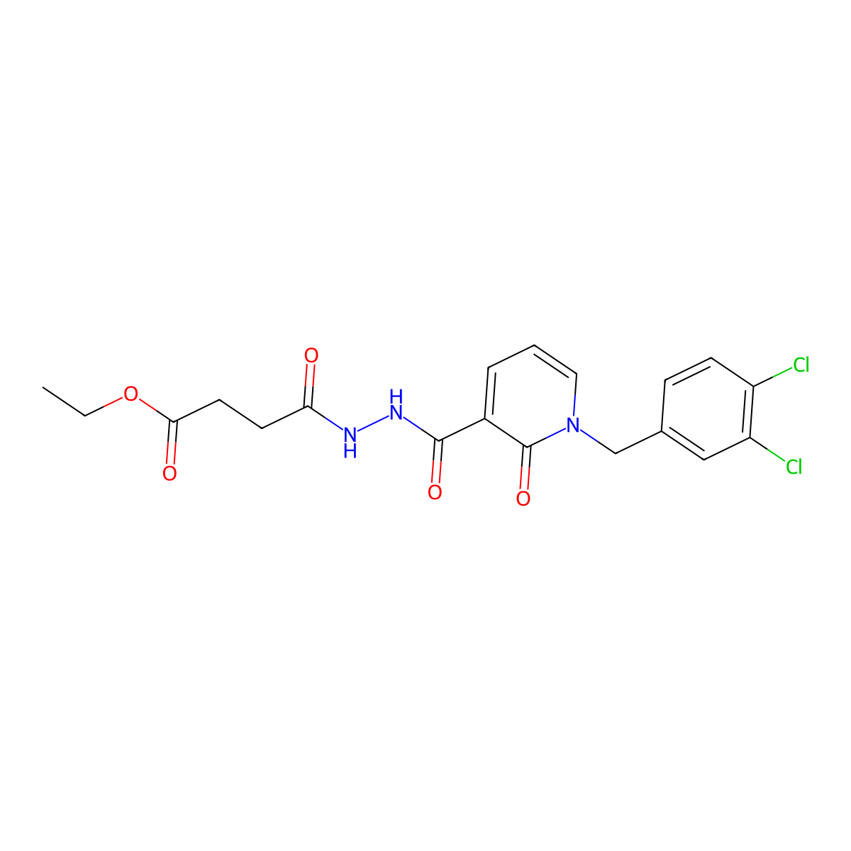 Ethyl 4-(2-(1-(3,4-dichlorobenzyl)-2-oxo-1,2-dihydropyridine-3-carbonyl)hydrazinyl)-4-oxobutanoate molecular structure, CAS 1105243-65-9