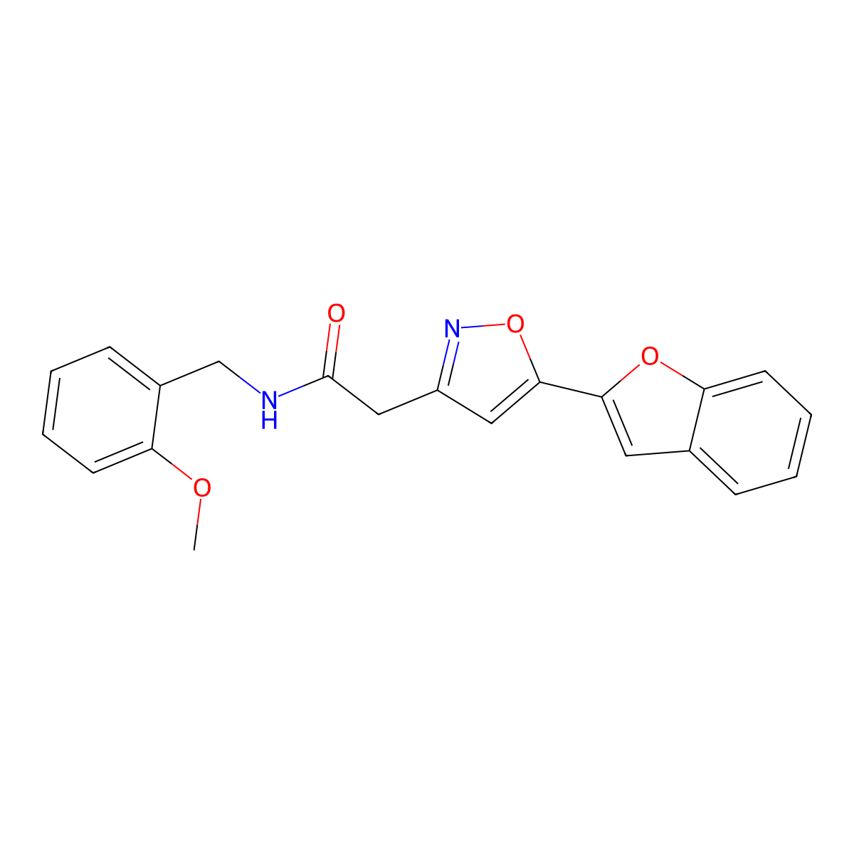 2-(5-(benzofuran-2-yl)isoxazol-3-yl)-N-(2-methoxybenzyl)acetamide molecular structure, CAS 1105243-78-4