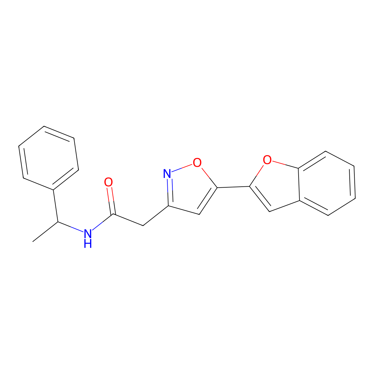 2-(5-(benzofuran-2-yl)isoxazol-3-yl)-N-(1-phenylethyl)acetamide molecular structure, CAS 1105243-81-9