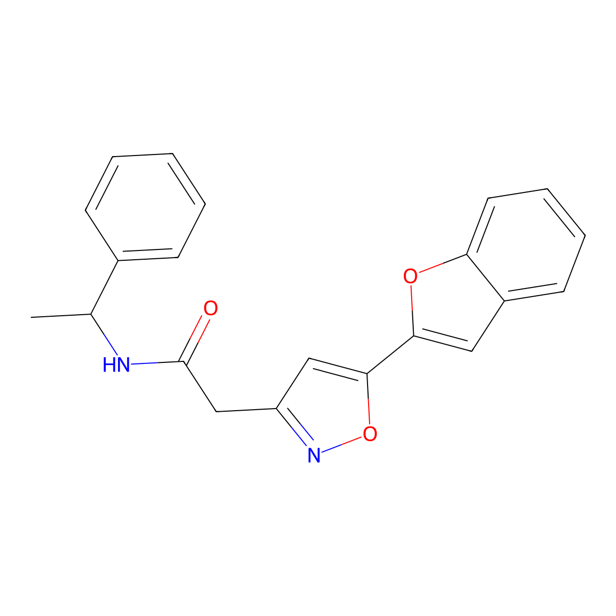2-(5-(benzofuran-2-yl)isoxazol-3-yl)-N-(1-phenylethyl)acetamide molecular structure, CAS 1105243-81-9