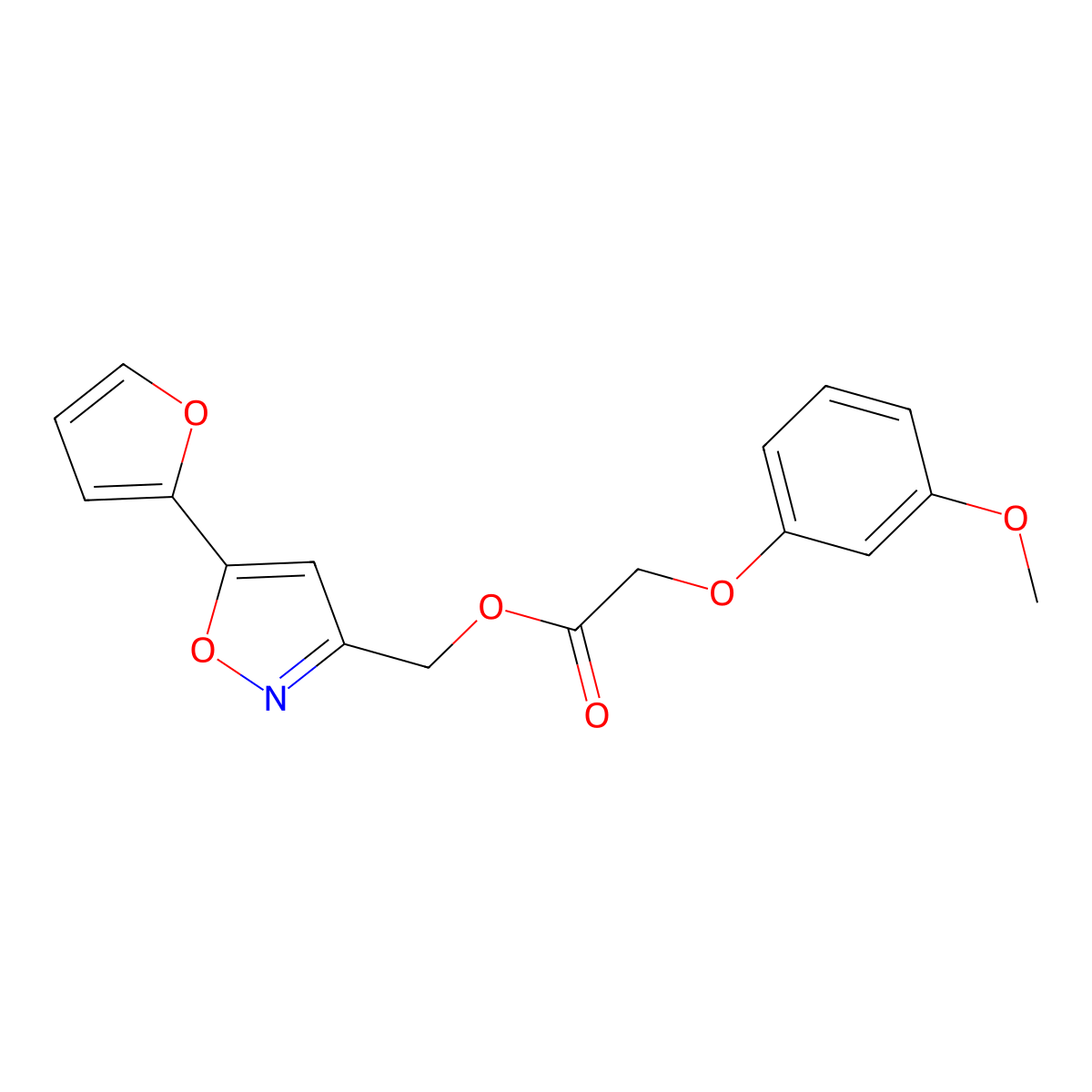 (5-(Furan-2-yl)isoxazol-3-yl)methyl 2-(3-methoxyphenoxy)acetate molecular structure, CAS 1105243-82-0