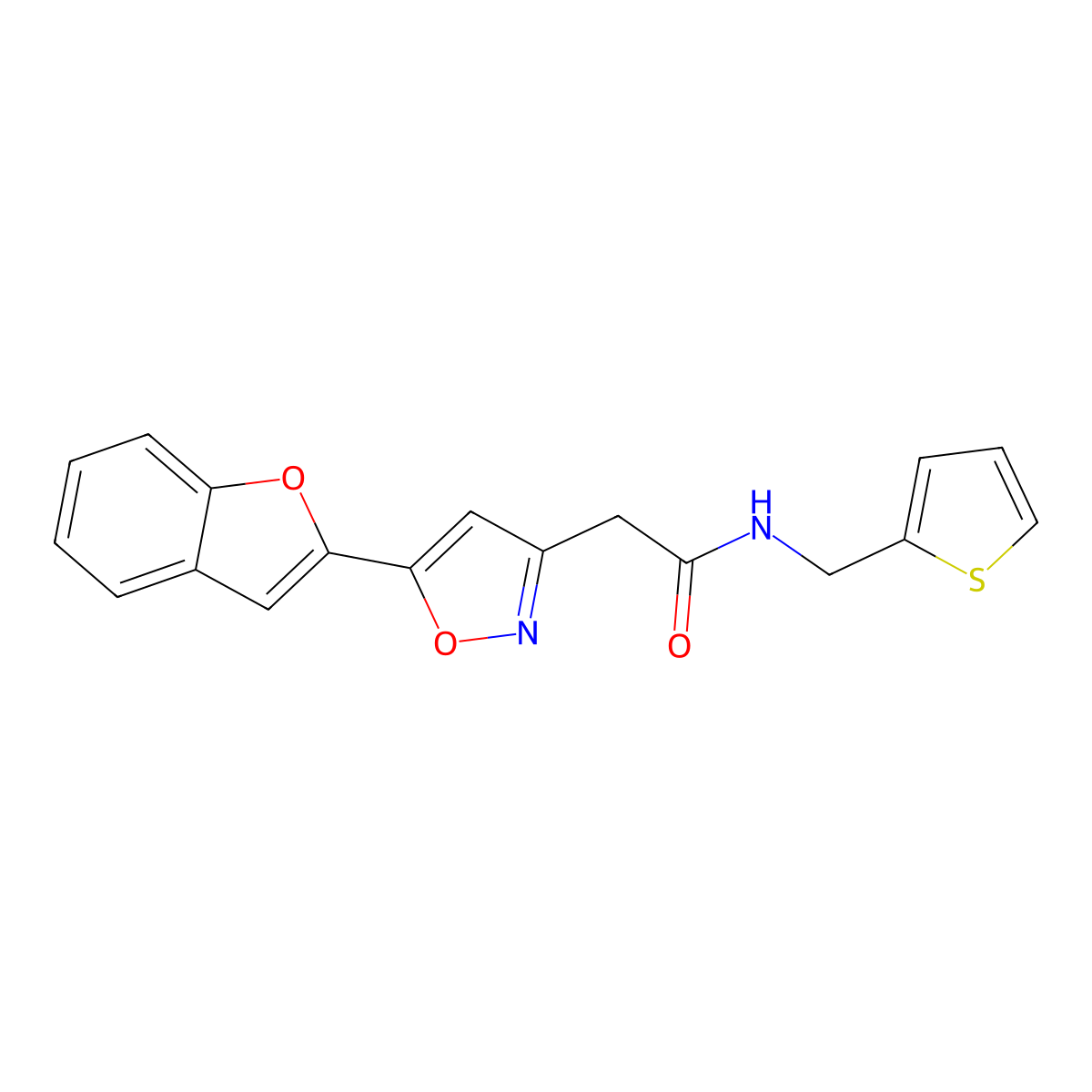 2-(5-(benzofuran-2-yl)isoxazol-3-yl)-N-(thiophen-2-ylmethyl)acetamide molecular structure, CAS 1105243-87-5