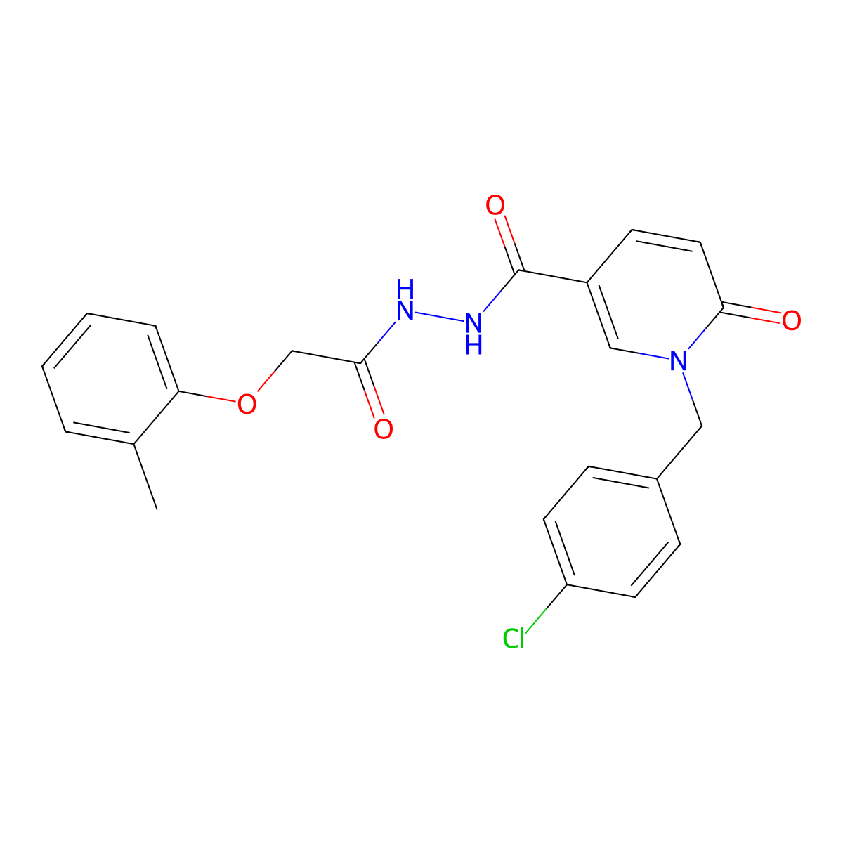 1-(4-chlorobenzyl)-6-oxo-N'-(2-(o-tolyloxy)acetyl)-1,6-dihydropyridine-3-carbohydrazide molecular structure, CAS 1105243-92-2