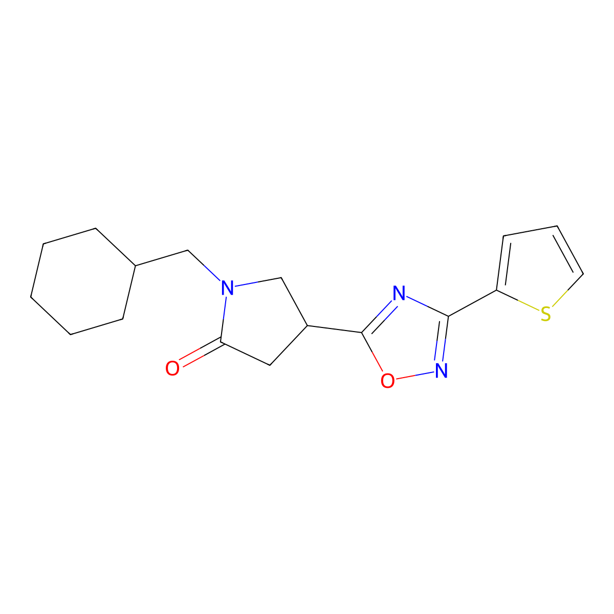 1-(Cyclohexylmethyl)-4-(3-(thiophen-2-yl)-1,2,4-oxadiazol-5-yl)pyrrolidin-2-one molecular structure, CAS 1105243-98-8
