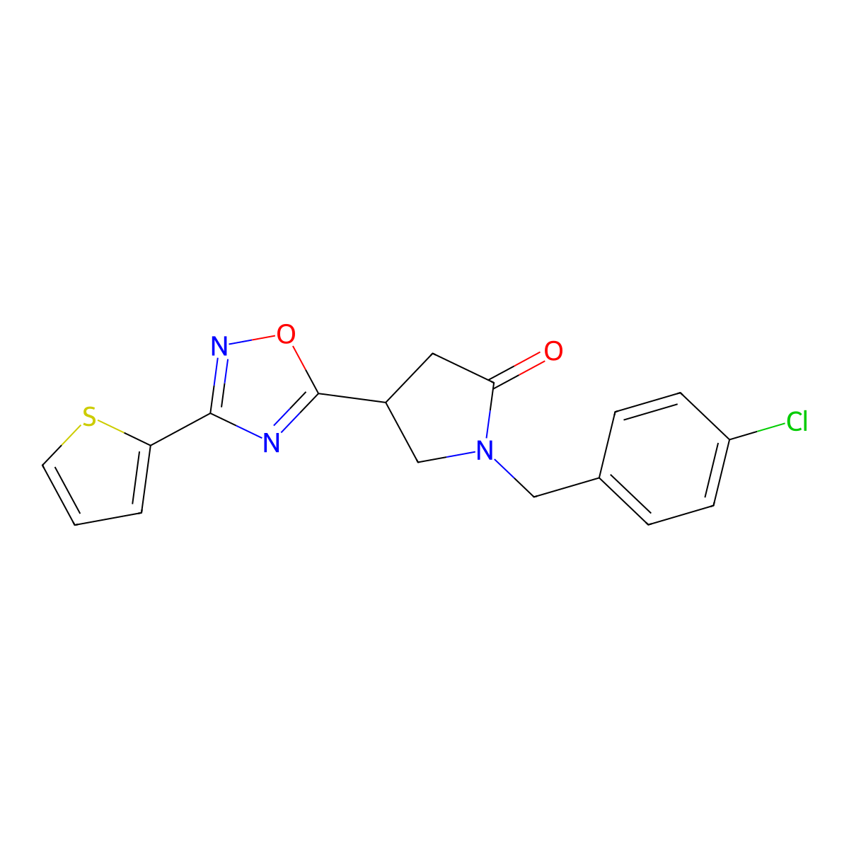 1-(4-Chlorobenzyl)-4-(3-(thiophen-2-yl)-1,2,4-oxadiazol-5-yl)pyrrolidin-2-one molecular structure, CAS 1105244-01-6