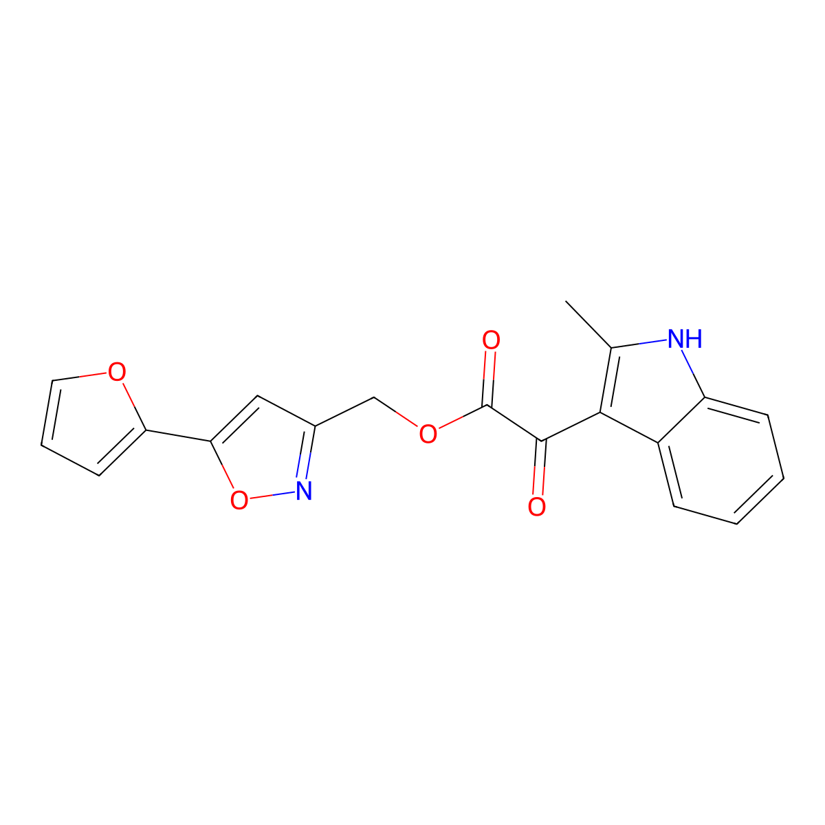 (5-(furan-2-yl)isoxazol-3-yl)methyl 2-(2-methyl-1H-indol-3-yl)-2-oxoacetate molecular structure, CAS 1105244-02-7