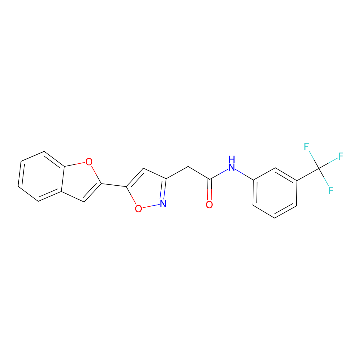 2-(5-(benzofuran-2-yl)isoxazol-3-yl)-N-(3-(trifluoromethyl)phenyl)acetamide molecular structure, CAS 1105244-04-9
