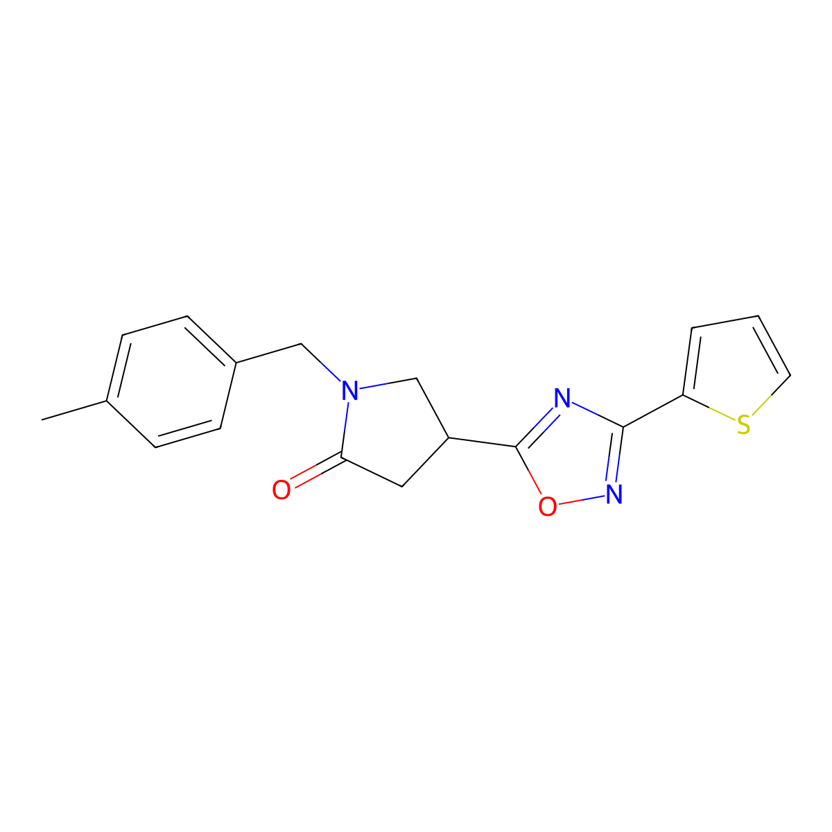 1-(4-Methylbenzyl)-4-(3-(thiophen-2-yl)-1,2,4-oxadiazol-5-yl)pyrrolidin-2-one molecular structure, CAS 1105244-05-0
