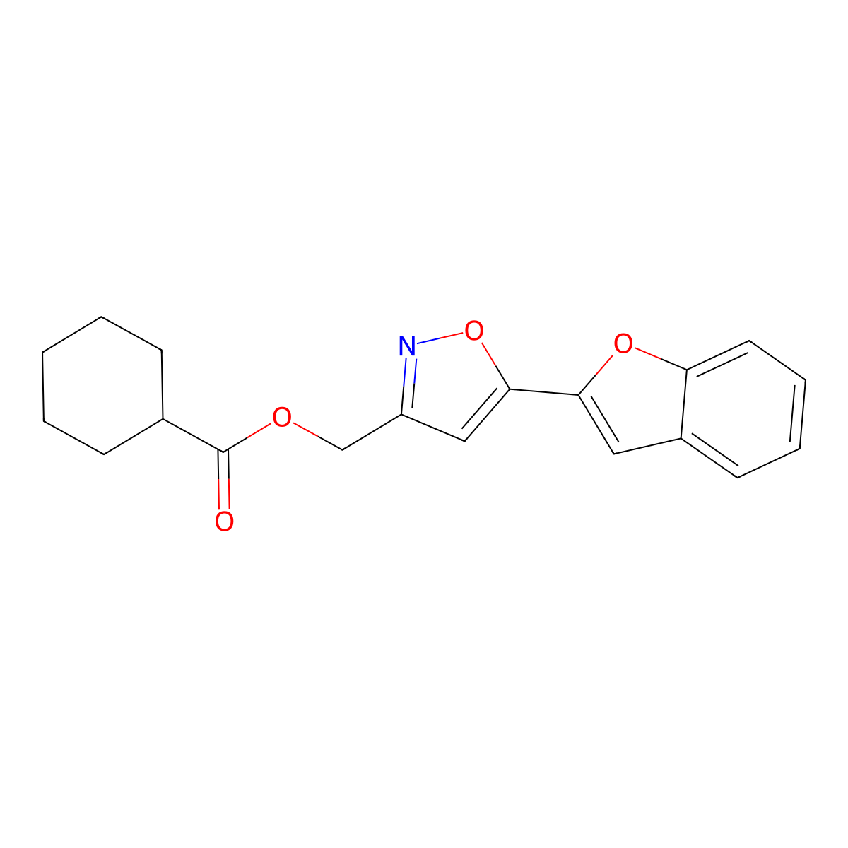 (5-(Benzofuran-2-yl)isoxazol-3-yl)methyl cyclohexanecarboxylate molecular structure, CAS 1105244-06-1
